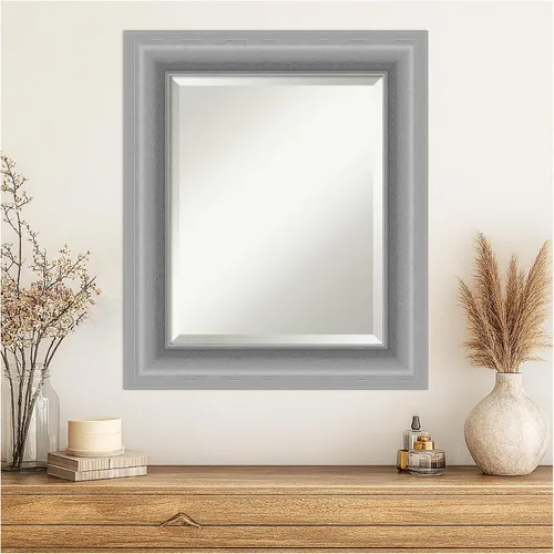 Vista 9 de Amanti Art Espejo de pared plateado de 26 x 22 pulgadas, espejo rectangular de baño de níquel pulido para decoración de pared, sala de estar, marco