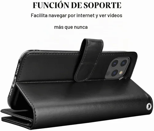 Vista 5 de NJJEX Funda tipo cartera para iPhone 12 Pro Max, 9 ranuras para tarjetas Negro
