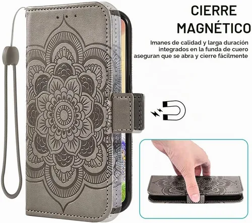 Vista 4 de Asuwish Funda de teléfono para Samsung Galaxy A04e con protector de pantalla de vidrio templado y soporte de cuero para tarjetas de crédito con Gris