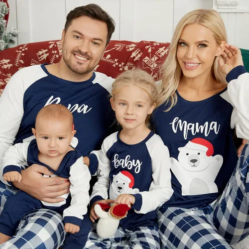 Vista 3 de Honwenle - Conjuntos de pijamas familiares de Navidad a juego, pijamas de Navidad con camiseta con estampado de Papá Noel y pantalones a cuadros