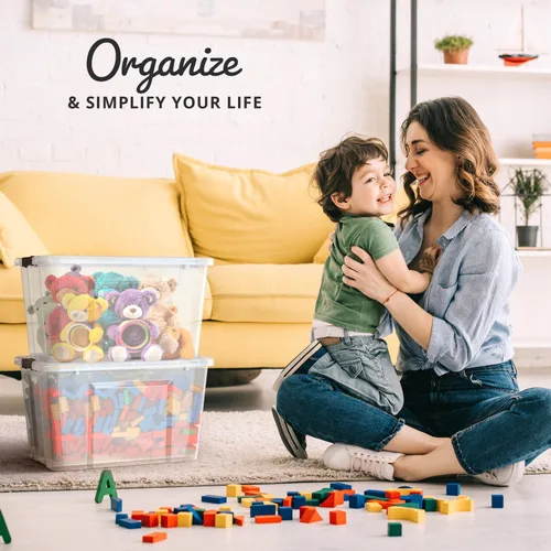 Vista 4 de Lifetime Appliance Parts paquete de 6 contenedores organizadores de almacenamiento de plástico de 34 cuartos de galón con tapa ultra duradera