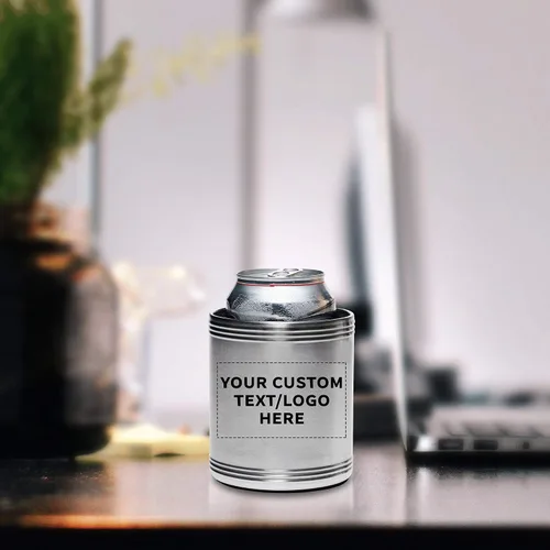 Vista 7 de Juego de 100 enfriadores de latas de acero inoxidable personalizados, paquete a granel, ideal para cerveza, refrescos, otras bebidas, color plateado