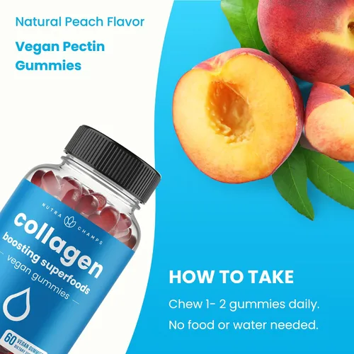 Vista 6 de NutraChamps Gomitas estimulantes de colágeno, gomitas de colágeno para producción de colágeno natural, suplementos de pectina vegana masticables