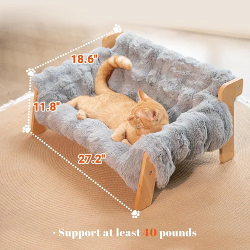 Vista 5 de CHEERHOME PETS Sofá Cama Elevada para Gatos para Interiores, Sofá de Madera para Gatos con Funda Esponjosa Lavable Silla Lounge Elevada para Gatitos