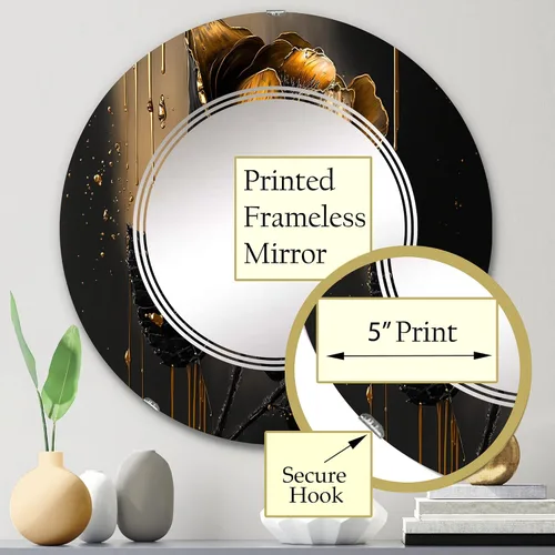 Vista 3 de DesignQ Floral & Botanical wall mirror, Oval Traditional mirror, Round Black bathroom mirror, Crocus vanity mirror Black and Gold Crocus Artistry