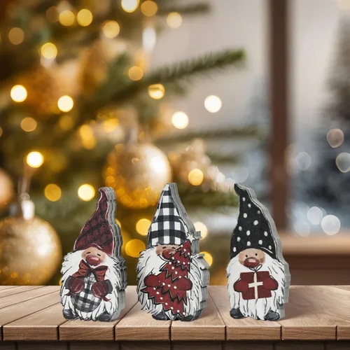 Vista 7 de Smile - 3 carteles de Navidad con bloques de madera, gnomos, regalos de gnomos, bandeja escalonada, para estante de mesa del hogar.