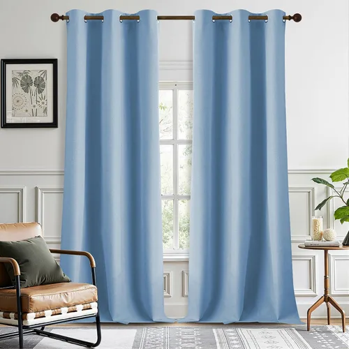 Vista 30 de DONREN Cortinas opacas completas para dormitorio, aislamiento térmico y reducción de ruido, cortinas de lino con ojales para sala de estar y Negro