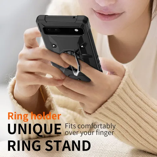 Vista 4 de Asuwish Funda compatible con Google Pixel 6A 5G 2022 y protector de pantalla de vidrio templado con soporte de anillo, soporte de soporte, metal
