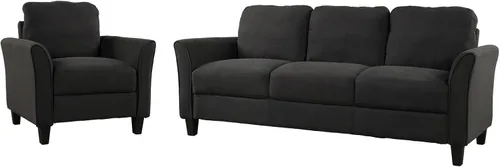 Vista 9 de Daesar Juego de sofá de 3 piezas, moderno sofá silla, sofá biplaza muebles para sala de estar, mezcla de poliéster negro
