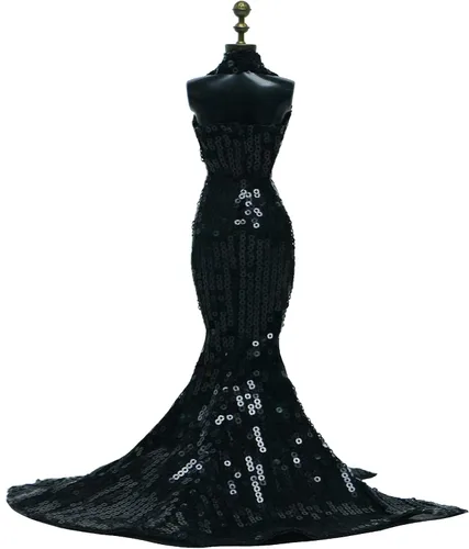 Vista 4 de Precioso vestido de muñeca hecho a mano, vestido de noche con lentejuelas, trajes de fiesta de boda para muñecas de 11.5 pulgadas (negro)