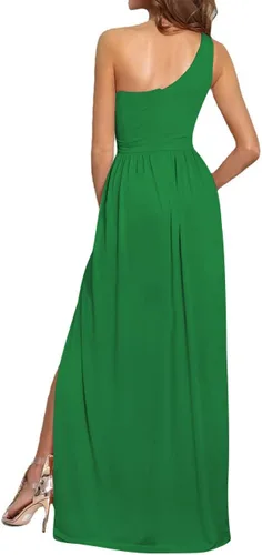 Vista 2 de LYANER Vestido largo de cóctel sexy con un hombro descubierto y sin mangas para mujer