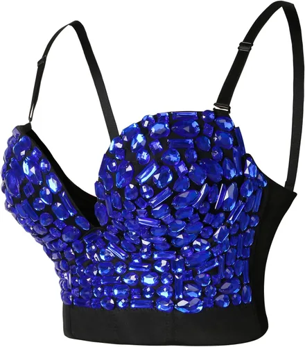Vista 5 de Charmian - Sujetador con realce para mujer con diamantes de imitación de colores, ombliguera para fiesta y club