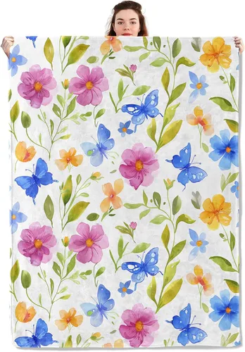 Vista 12 de Manta ligera de pájaros y mariposas, regalos para amantes de la naturaleza, manta de franela con rosa colorida y hortensias impresas para sofá
