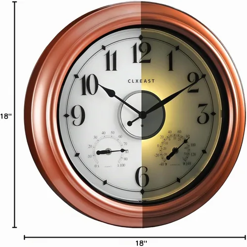 Vista 10 de CLXEAST Relojes iluminados de 18 pulgadas para interior y exterior con sensor inteligente, reloj de pared moderno estilo granja con temperatura