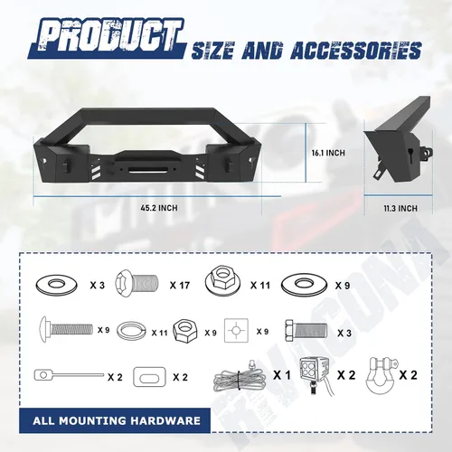 Vista 3 de Parachoques delantero Wrangler Gladiator para Jeep Wrangler JL 2018-2026 y JK 2007-2018 y Gladiator JT 2019-2026, HAWKLEY parachoques delantero