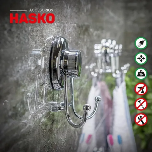 Vista 6 de Hasko Accessories Superpoderoso soporte cromado para percha, con ventosa de succión al vacío. Organizador para toallas, bata de baño y esponja