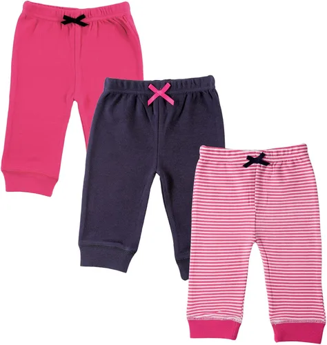 Vista 2 de Luvable Friends Pantalones de algodón para bebé niño Rayas negras paquete de 4