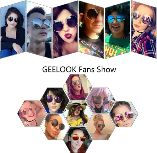 Vista 4 de GEELOOK Round Sunglasses for Women Men Classic Oversized Circle Mirrored Hippie Hipster Polarized Sunglasses Metal Frame