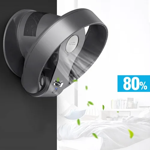 Vista 3 de Ventilador de pared sin hojas de 14 pulgadas con control remoto/temporizador, ventilador sin aspas montado en la pared/ventilador de escritorio, 7