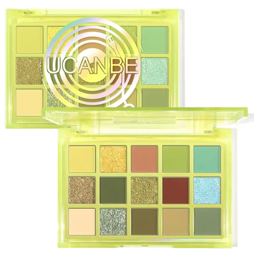 Vista 13 de UCANBE Paleta de sombras de ojos de 15 colores – Kit de maquillaje para ojos con brillo mate, purpurina metálica, tonos frescos en blanco, azul