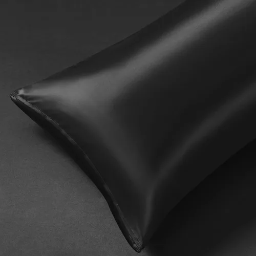 Vista 5 de Juego de sábanas de satén de 4 piezas de color negro tamaño individual, juego de ropa de cama de satén sedoso negro con 1 sábana encimera de satén