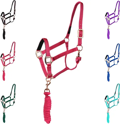 Vista 10 de Majestic Ally Cabestro con cuerda de plomo para caballos, barbilla ajustable y corona, pestillo de garganta enrollado con broche reemplazable, banda