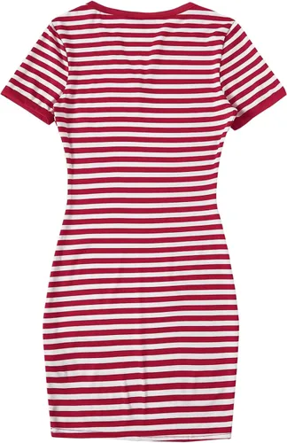 Vista 2 de Floerns Vestido tipo camiseta con cuello en V y estampado de rayas casuales para mujer