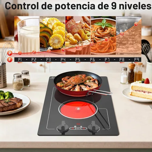Vista 5 de VBGK - Placa de cocina eléctrica, estufa eléctrica de 110V y 2100W con control de perilla, diseño de encimera/integrado con 9 niveles de potencia