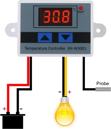 Vista 3 de UMLIFE 2 piezas XH-W3001 módulo controlador de temperatura LED digital, interruptor termostato digital con sonda impermeable, termostato electrónico