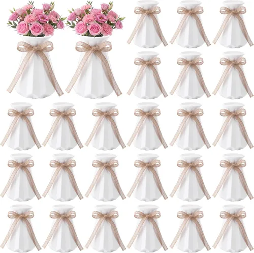 Vista 10 de Mimorou 24 jarrones de plástico compuesto, aspecto de cerámica, decorativo, blanco, irrompible, jarrones de plástico para centros de mesa de flores