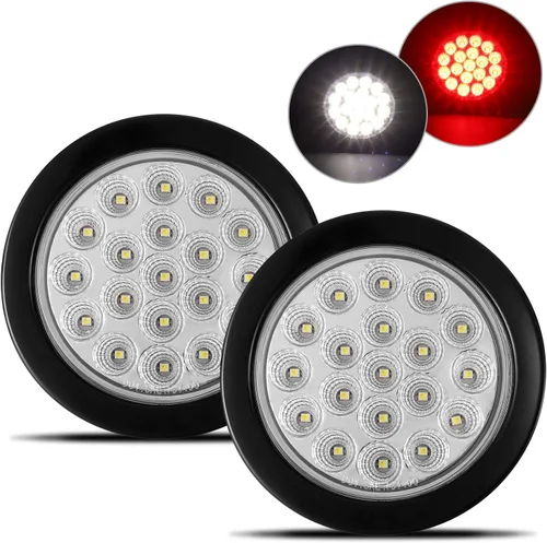 Vista 8 de Partsam 2 luces traseras redondas de doble revolución de 4 pulgadas a luces auxiliares azules, 19 diodos con ojales de goma de 3 clavijas
