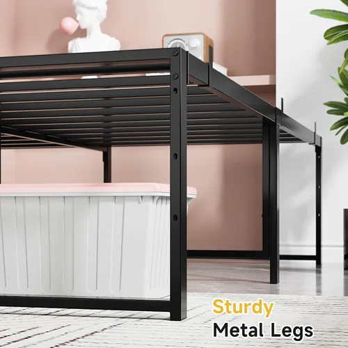 Vista 5 de IDEALHOUSE Base de cama de plataforma de metal tamaño Queen con listones de acero resistentes, base de colchón, no necesita somier, gran espacio