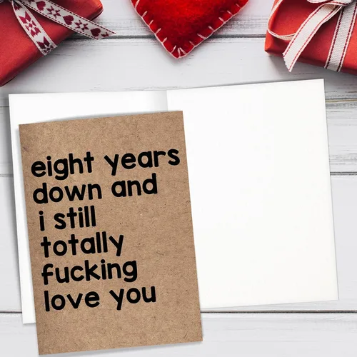 Vista 3 de Tarjeta humorística de aniversario de octavo año, tarjeta de aniversario de feliz ocho años para hombres y mujeres, divertida tarjeta de boda de 8