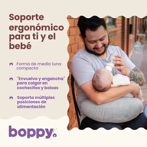 Vista 3 de Boppy Anywhere - Almohada de lactancia de viaje, compacta, ergonómica y almohada de lactancia materna con cierre de presión y bucle para colgar
