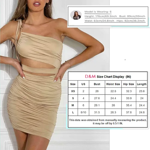 Vista 3 de DM Vestidos de fiesta de club con tirantes delgados y espalda descubierta sexy fruncido para mujer