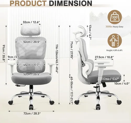 Vista 2 de Silla ergonómica de escritorio de oficina, silla de oficina de malla transpirable con soporte lumbar, sillas de escritorio para computadora, cómodas