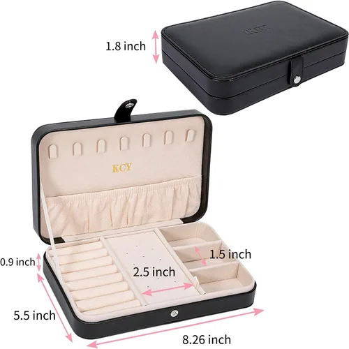 Vista 7 de KCY Organizador de joyero para mujeres y niñas 2 cajas pequeñas y grandes de piel sintética para guardar joyas aretes anillos collares pulseras