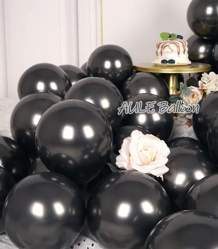 Vista 5 de AULE Globos Negros Metálicos de 5 pulgadas 50 Piezas Globos de Látex Negro Cromado Helio Brillante Engrosado Globo Decoración Perfecta para Fiestas