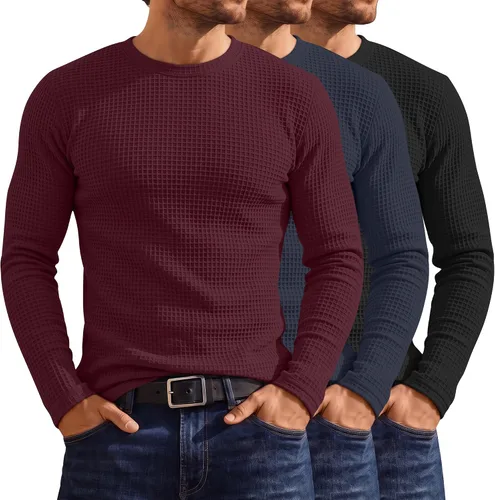 Vista 16 de Huukeay Paquete de 3 camisas térmicas tipo gofre para hombre