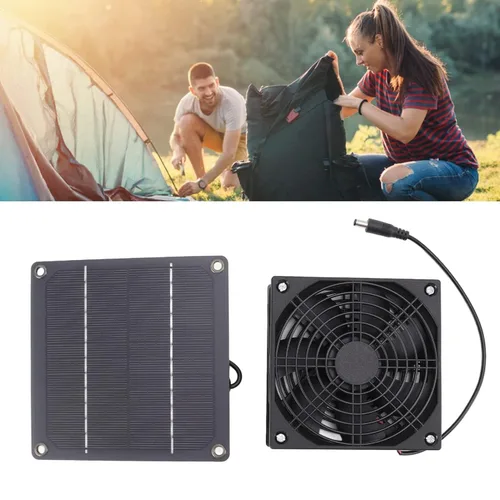 Vista 2 de Cryfokt Ventilador de escape impermeable con energía solar, kit de ventilador de panel solar para exteriores, ventilador portátil con cable de 39
