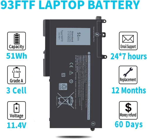 Vista 5 de Batería tipo 93FTF de 51 Wh para Dell Latitude 5580 5480 5280 5590 5490 5491 5290 5288 5488 5495 5591 E5580 E5480 E5280 E5590 E5590 E5590 5490 E5290