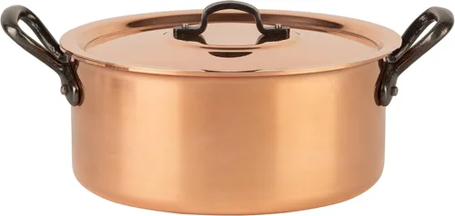 Vista 4 de olla de cobre estañado con asas y tapa de hierro fundido olla tradicional de cobre macizo olla de Francia ideal para sopas y guisos 1.5 cuartos