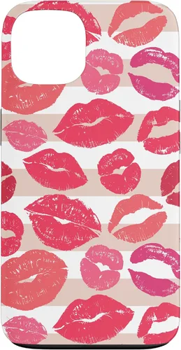 Vista 6 de iPhone 16 - Funda con diseño de beso y lápiz labial rosa
