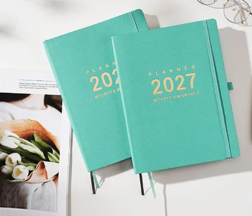 Vista 6 de Agenda 2027, semanal y mensual, enero 2027 - diciembre 2027 Verde