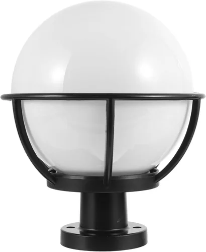 Vista 9 de Lámpara de globo para montaje en poste al aire libre, pantalla acrílica blanca con base de acero inoxidable, enchufe E27 impermeable para jardín