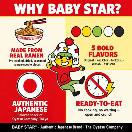 Vista 5 de Baby Star Bocadillo crujiente de ramen pequeño (chile rojo)