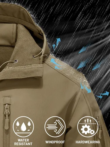 Vista 3 de TACVASEN Chaqueta táctica para hombre con capucha, resistente al agua, para operaciones especiales, capa softshell militar