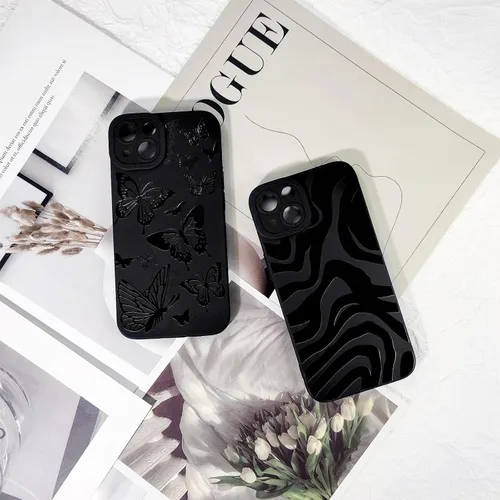 Vista 4 de Lovmooful Funda para iPhone 14 Plus, diseño de mariposa negra (mariposa) 2