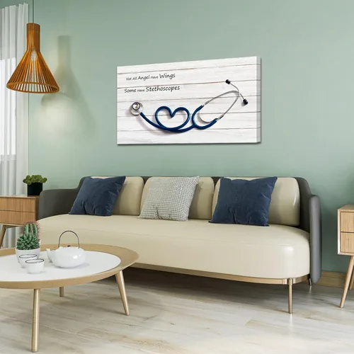 Vista 4 de Biuteawal Lienzo médico para pared, pinturas de estetoscopio, cuadro de instrumento, cuadro de clínica, decoración de salud, impresiones en lienzo