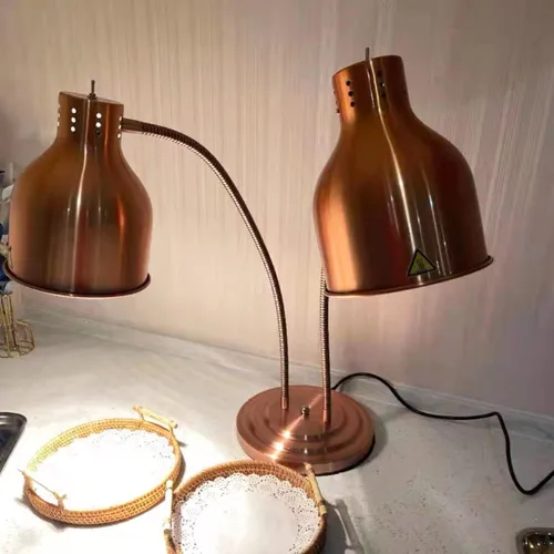 Vista 7 de Lámpara de calor de alimentos de doble cabezal con bombilla de 500 W, calentador de alimentos, lámpara de calefacción infrarroja, encimera